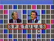 Instead of “Building on the A in ‘peaches’”, Chuck says, “Building on the letter T in ‘Spatulas’.” Blooper!