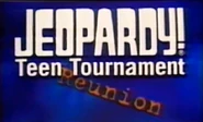 Logo as seen on the game board. Notice that "Jeopardy!" and "Teen Tournament" are white.