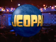 Jeopardy! 1991-1993 intro card.png (366 KB) The updated globe intro used during the first two seasons with the grid set. A blue sphere with the gold letters spins around slowly and shatters into pieces as the theme music begins. This was used for the Season 8's camera pan.