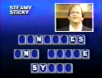 Contestant Steve Rutenbar tries to solve the puzzle based on the two clues given.