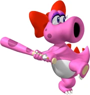 Artwork of Birdo playing baseball, used for Mario Superstar Baseball