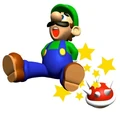 Luigi being hit by a shell.