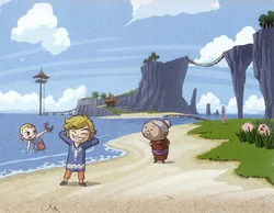From left to right: Aryll, Link, Link's grandmother on Outset Island