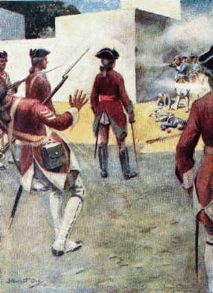 General Venables is fired at by a rogue Dutch soldier while negotiating their surrender