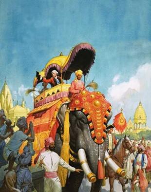 General Richard Venables rides through Bengal on a prised Elephant