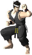 Akira Yuki in a fighting stance in his first appearance as the main character of the first 3D fighting game, Virtua Fighter