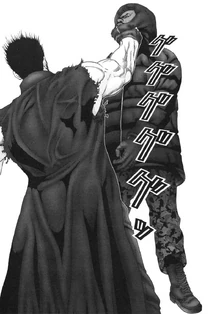 Daizaemon Kaze choking a disguised Shion Izumi