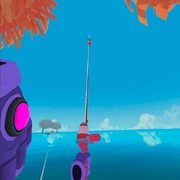 La Canna da pesca tenuta da un giocatore.