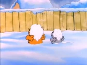 Snow is Cute: Garfield and Nermal get hit in the face with precision snowballs.