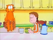 Countdown: Garfield rockets into the air after his coffee fully activates.