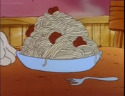 A dish of spaghetti in Garfield and Friends.