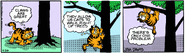 Garfield's first time climbing a tree.