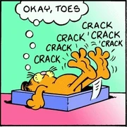 6/18/1989 Garfield's toes creak as he gets out of bed.