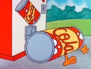 Soda Pop: Garfield gets what he paid for after putting four coins in the machine at once.