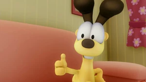 Odie gives Garfield a thumbs-up. He likes the story, and so do I.
