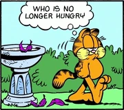 6/9/1995 Garfield is contented after eating an insulting bird.