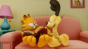 Odie begs Garfield to not have Elizabeth eat the poison spaghetti.