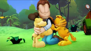 Odie, Garfield, and Jon cry as they wish each other farewell.