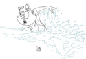 A sketch of Penelope swimming.
