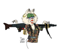 Gwendolyn posing with a MG42 machinegun.