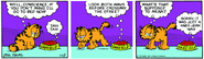 Third Panel: Garfield's conscience's first thought bubble is purple.