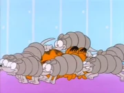 Rodent Rebellion: A roll of armadillos runs over and past an apathetic Garfield.