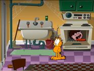 Lyman's head in the kitchen's stove oven