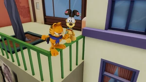 Garfield plans to stop Nermal's scheme while Odie watches.