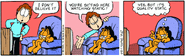 Second Panel: Garfield's lips are uncolored.