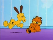 Sneeze: Odie sneezes after Garfield swapped his nose with Odie's.