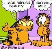 6/18/2003 Garfield's 1978 self takes a jab at his current form.