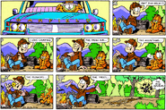 All Panels: Garfield's lips are discolored yellowish-green.