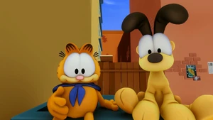 Garfield and Odie team up and trap the thief in the dumpster.