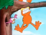 Fall from a Tree 2: Garfield lets go of a branch after getting his tummy tickled by a bird.