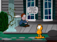 Jon outside the house.