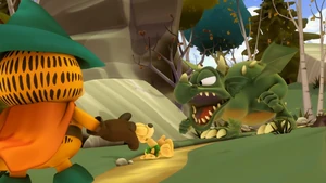 The cat and dog duo meet a fire-breathing dragon.