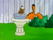 Cement: Garfield gets his head crushed when an attempt to catch a bird went haywire.