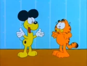 Odie's Impression: Odie pretends to be Mickey Mouse, except Garfield doesn't know who he is.