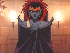 Demona with cloaked wings.