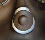 A replaced exhale valve assembly, seen from the inside. Note the directly exposed valve