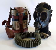 Post-War German-used leder B-maske CO kit with interwar facepiece and post-War connector and filter