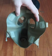 Inside of a Pirelli facepiece. Note the five pieces of tape, replaced by La Marañosa