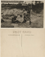 "St. Pole, France, June 12, 1918 - Major Ruby Garret and two Kansas City Correspondents, Mr. Higgins and Mr. Breede, inspecting a gas-proof telephone exchange." A postcard featuring AEF Signal Corps Members using the French Appareil Respiratoire Tissot Mle.1917.