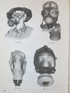 PPE book form 1979. 61.: Ipari félálarc, 62.: Ipari teljesálarc with a possible Pirelli industrial filter (the reason of this is unknown), 63.: 60M, 64.: Italian C607