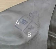 1958 - 1960: A - mask factory number, B - month and year of mask production