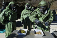 Slovakain chemical troops in Zemianske Kostoľany wearing OPCH-02 chemical suits.