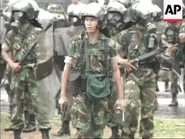 Indonesian army personnels seen wearing Model 4 along side MF-11 during the May 1998 riots of Indonesia