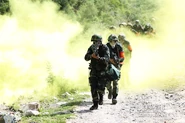 Soldiers of Xinjiang Corps of the Chinese People's Armed Police Force who are using MF-1 training