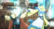 Cato got blasted by Lelei for his perverted remarks about Lelei' sister.