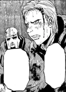 A bloodied and injured Herm watches helplessly and angrily as his guerrilla force crumbles before him as JSDF massacres his force.